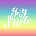 Gay Pride text on rainbow colors background.