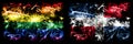 Gay pride vs Dominican Republic New Year celebration sparkling fireworks flags concept background. Abstract combination of two