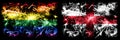 Gay pride vs England, English New Year celebration sparkling fireworks flags concept background. Abstract combination of two flags