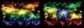 Gay pride vs Ethiopia, Ethiopian New Year celebration sparkling fireworks flags concept background. Abstract combination of two