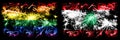 Gay pride vs Lebanon, Lebanese New Year celebration sparkling fireworks flags concept background. Abstract combination of two