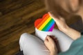 Gay rainbow flag in heart shape, LGBT symbol. Concept of tolerance, gay pride, lesbian rights Royalty Free Stock Photo