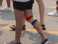 Gay rainbow strap leg male walking pride
