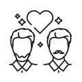 Gay relationship black line icon. Homosexual orientation concept. Rainbow free love. LGBT motion symbol. Human rights and Royalty Free Stock Photo