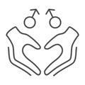 Gay signs with hands in heart shape thin line icon, LGBT couple concept, Homosexual love sign on white background, hands Royalty Free Stock Photo