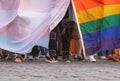 The gay and trans flag in the gay pride day demonstration