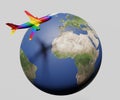 Gay travel around the world with rainbow airplane or aeroplane