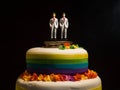 Gay wedding cake with 2 grooms. LGBTQ rainbow wedding cake.