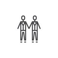 Gay wedding couples holding hands line icon