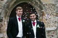 Gay wedding, grooms leave village church after being married to smiles and confetti