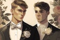 Gay wedding male bridegroom cartoon illustration generative ai