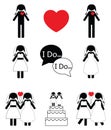 Gay woman wedding icons set Royalty Free Stock Photo