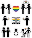 Gay women falling in love and engagement icons set with rainbow element Royalty Free Stock Photo