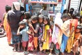 Poor children Kids in queue of free food packet distribution at Bihar, Gaya Royalty Free Stock Photo