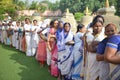 unidentified Indian women in cultured dress at Mahabodhi temple Bodh Gaya