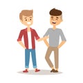 Gays happy couple cartoon relationship characters lifestyle vector illustration relaxed friends.