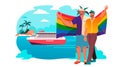 gays holding lgbt rainbow flag pride festival transgender love generation Z concept horizontal
