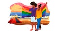 gays holding lgbt rainbow flag pride festival transgender love generation Z concept horizontal