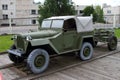 GAZ-67 passenger car with towed mine-thrower on grounds of weapo