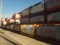 Gaz tanks stacked waiting to be shipped to cargo ship international destination