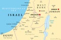 Part of the Southern District of Israel, political map, with the Gaza Strip