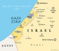 The Gaza Strip and surroundings, a Palestinian territory, political map