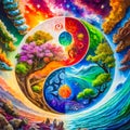 Yin yang symbol of balance on planet earth