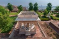 Gazebo at beautiful decorated garden of Jaswant Thada cenotaph. Garden has carved gazebos, a tiered garden, and a small lake with