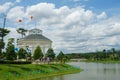 Gazebo at the beautiful lake garden Royalty Free Stock Photo