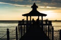 Gazebo bridge sea at sunset Royalty Free Stock Photo