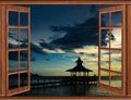 Gazebo bridge sea at sunset Royalty Free Stock Photo