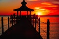 Gazebo bridge sea at sunset Royalty Free Stock Photo