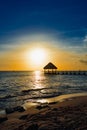 Gazebo bridge Caribbean sea at sunset Royalty Free Stock Photo