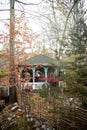 gazebo in the forest. rest house among the trees. Royalty Free Stock Photo