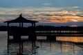 Gazebo in Lake with Mallard Duck in Water Royalty Free Stock Photo