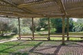 gazebo with lattice roof for relaxing in decorative farm Botanical Garden Emek Hefer