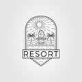 gazebo or lounge resort at the beach logo vector illustration design