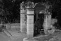 Gazebo with mineral water source in Public Park. Pyatigorsk, Russia. Night. Noisy image Royalty Free Stock Photo