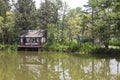 Gazebo near the water in park restaurant Lake Divnoe