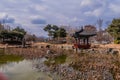 Gazebo next to small pond