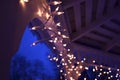 Gazebo night light decorations snow on ground