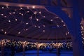 Gazebo night light decorations snow on ground