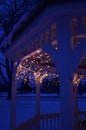 Gazebo night light decorations snow on ground