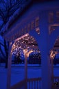 Gazebo night light decorations snow on ground