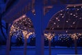 Gazebo night light decorations snow on ground