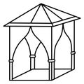 Gazebo for outdoor recreation. Sketch. Tent with roof and curtains. Vector illustration. Outline on isolated background. Royalty Free Stock Photo