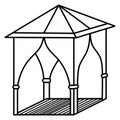 Gazebo for outdoor recreation. Sketch. Tent with roof and curtains. Vector illustration. Outline on isolated background. Royalty Free Stock Photo