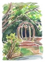 Gazebo in the park, watercolor painting, landscape