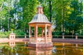 Gazebo and pond in Summer garden, Saint Petersburg, Russia Royalty Free Stock Photo