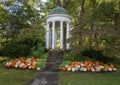 Gazebo with pumpkins in November in the gardens of the Philbrook Museum of Art in Tulsa, Oklahoma.